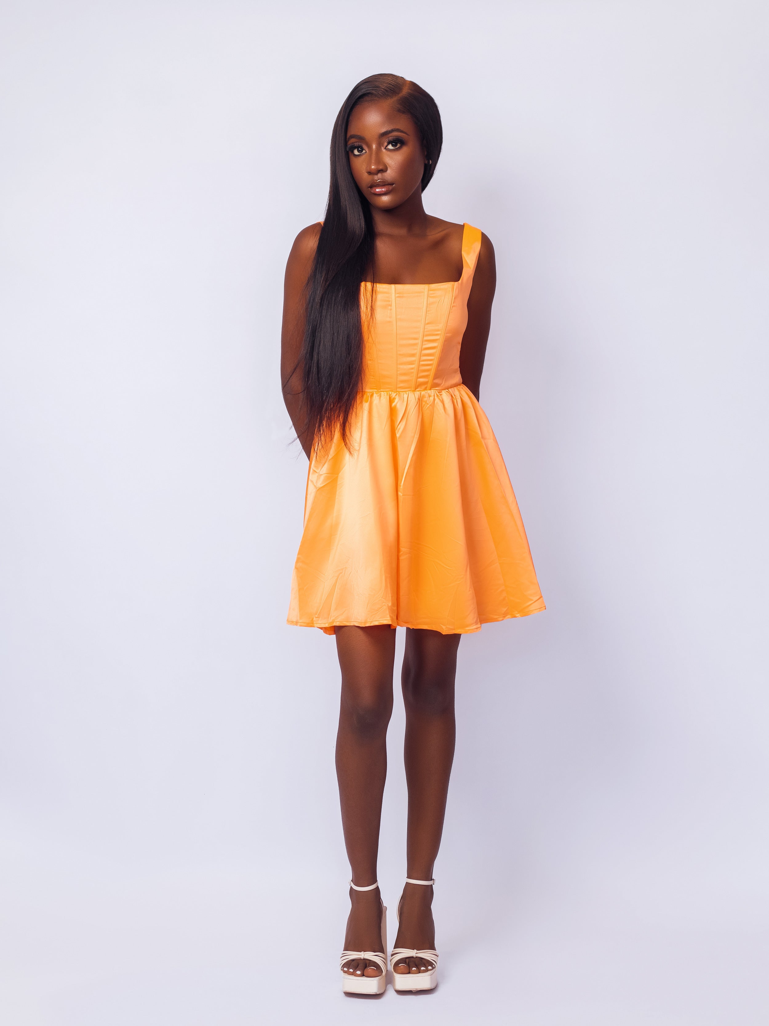 Burnt Orange Satin Corset Dress Makiti Burnt Orange Satin Corset Dress Makiti