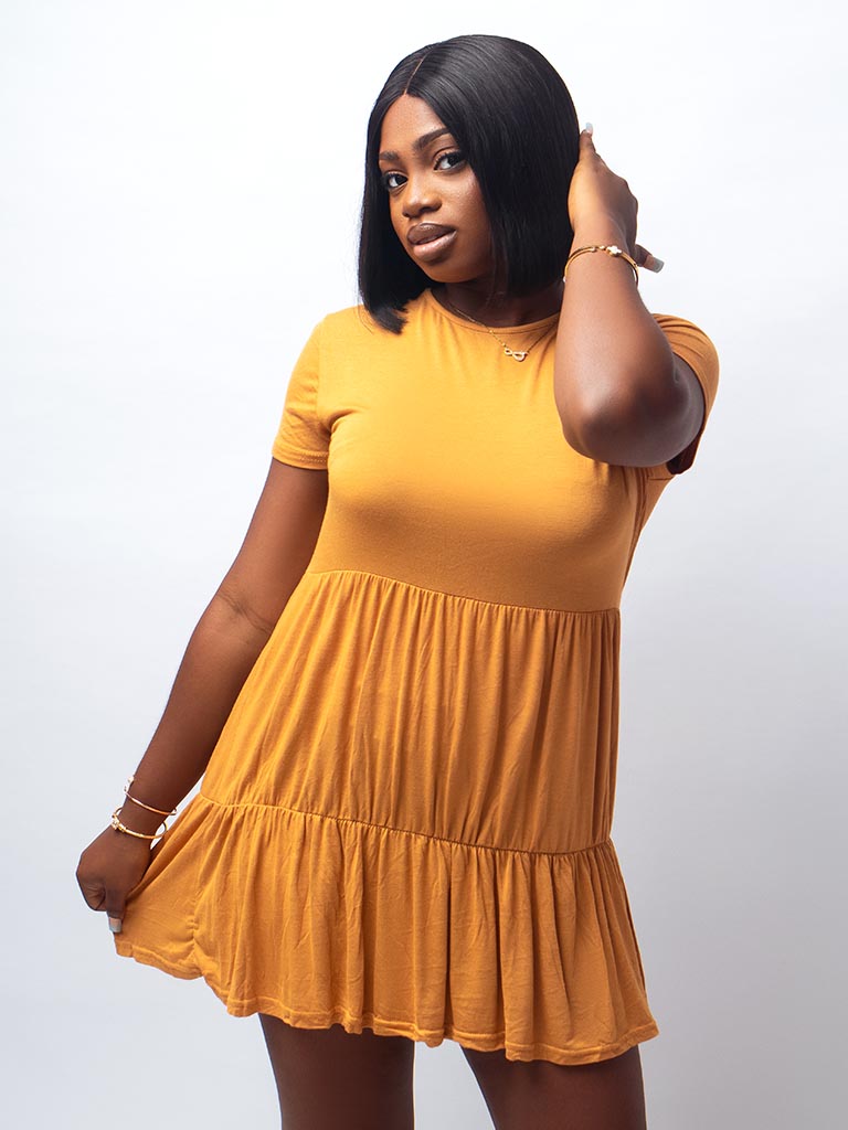 Mustard Crop Sleeve Smock Dress