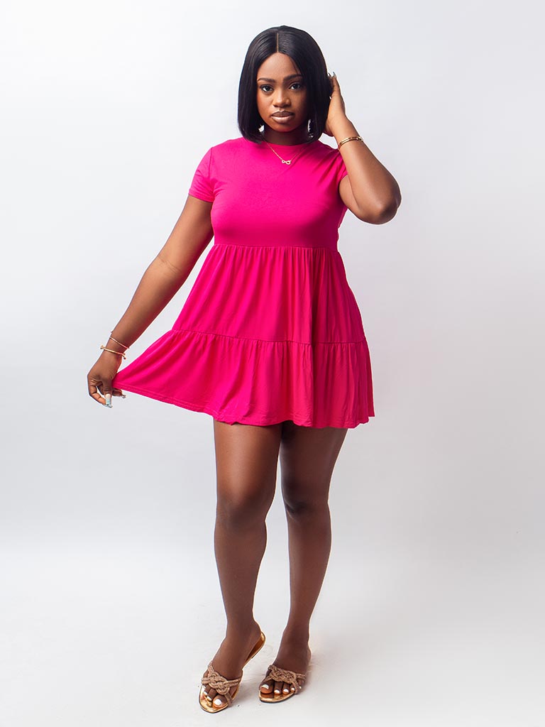 Pink Short Sleeve Drop Dress