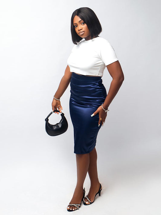 Navy Midi Satin Skirt