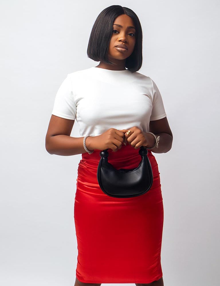 Red Midi Satin Skirt – Makiti - Main Image