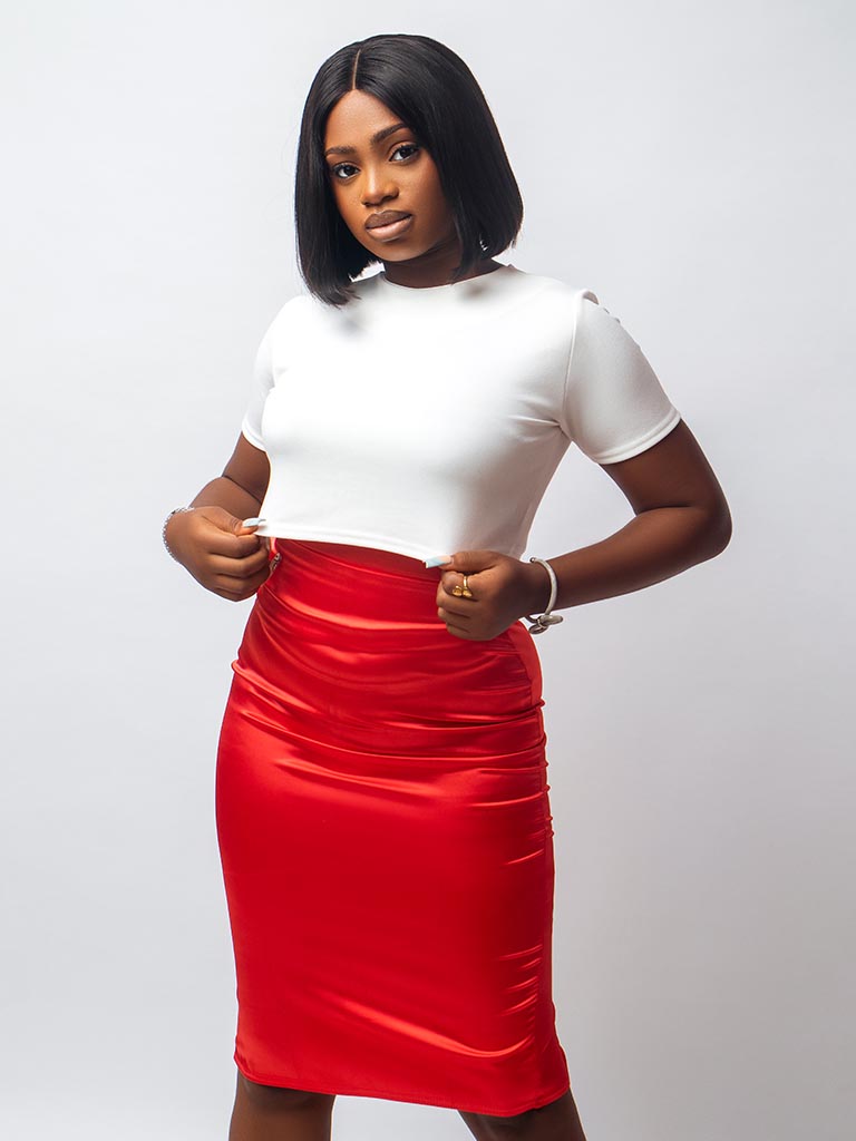 Red Midi Satin Skirt