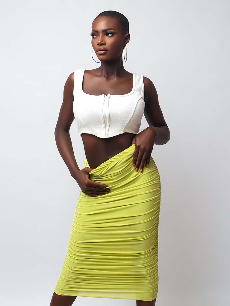 Lime Slinky Split Skirt