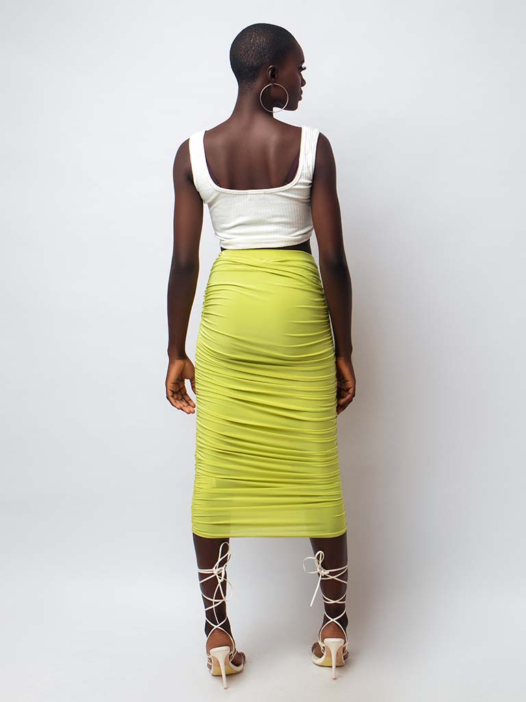 Lime Slinky Split Skirt