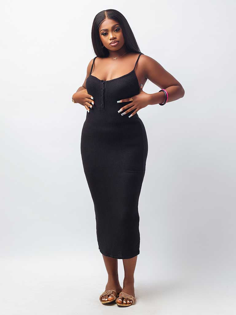 Black Soft Ribbed Front Dress