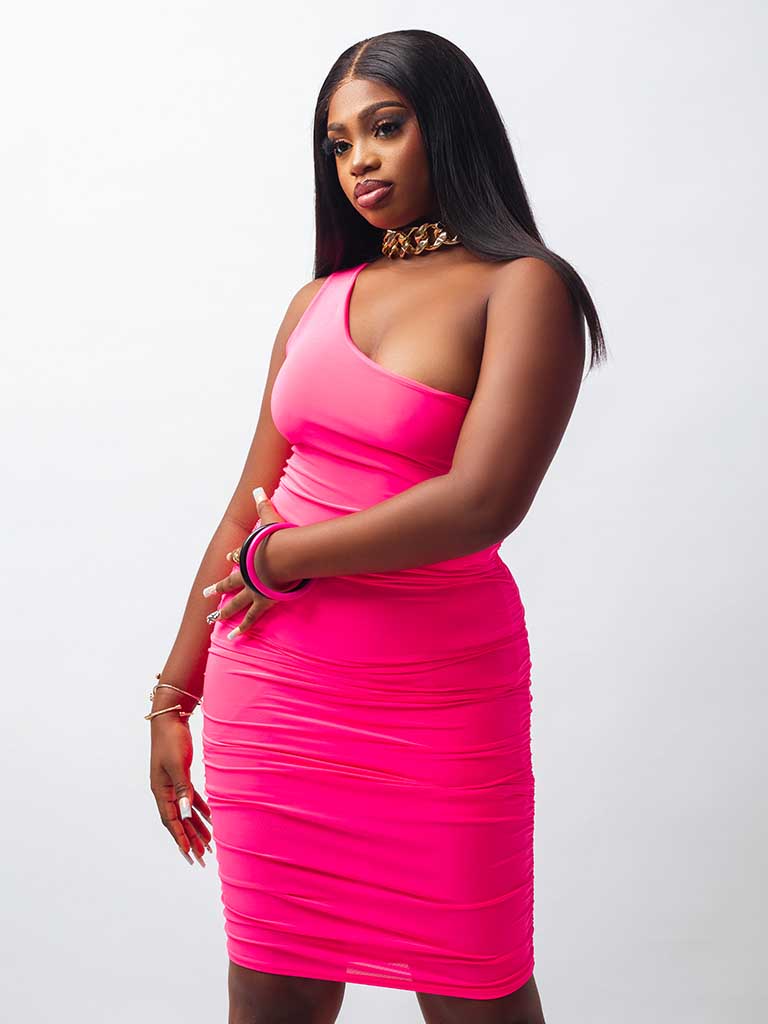 Pink Slinky One Shoulder Ruched Bodycon