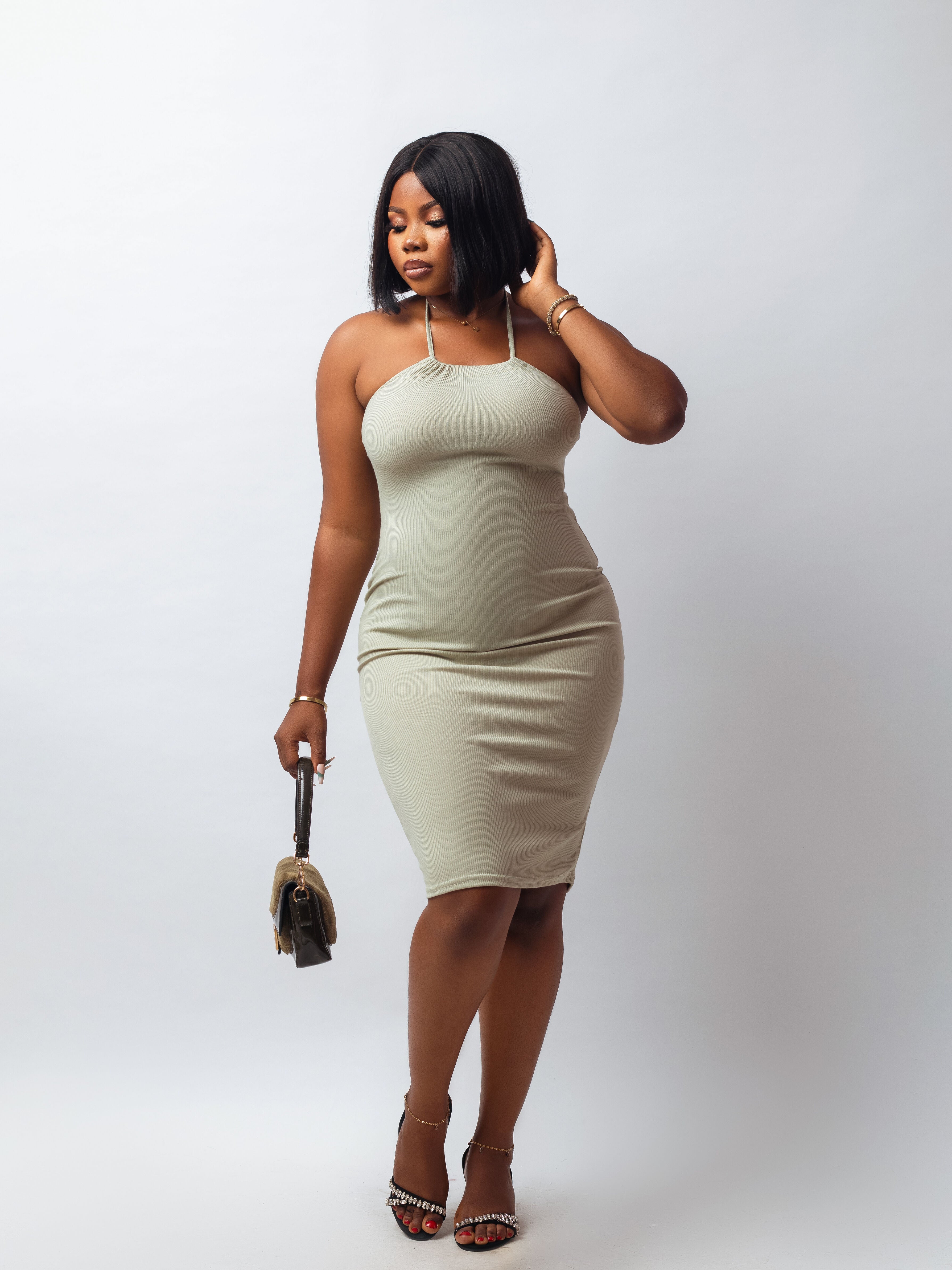 Ribbed Halterneck Midi Dress
