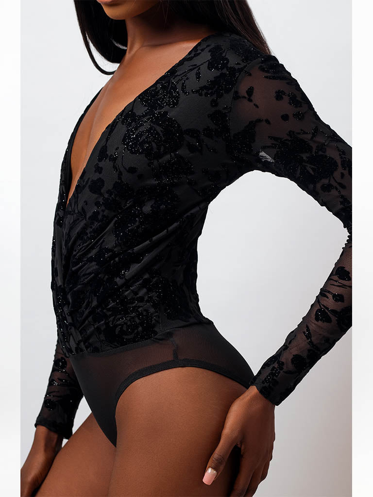 Black Lace V Neck Bodysuit