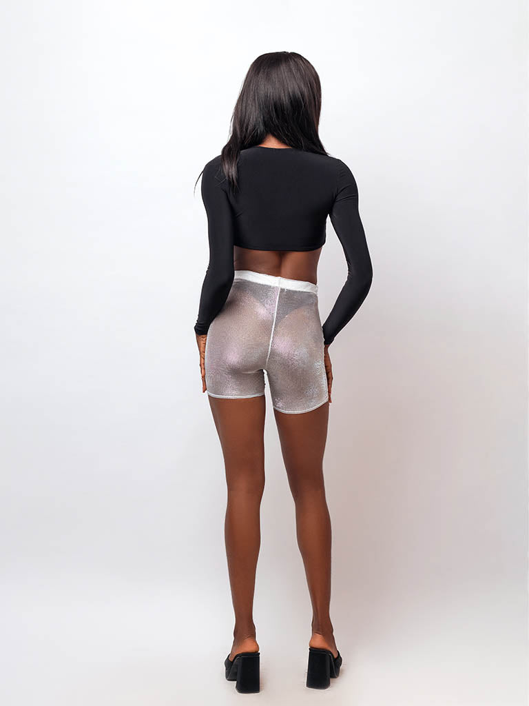 Metallic Sheer Cycle Shorts