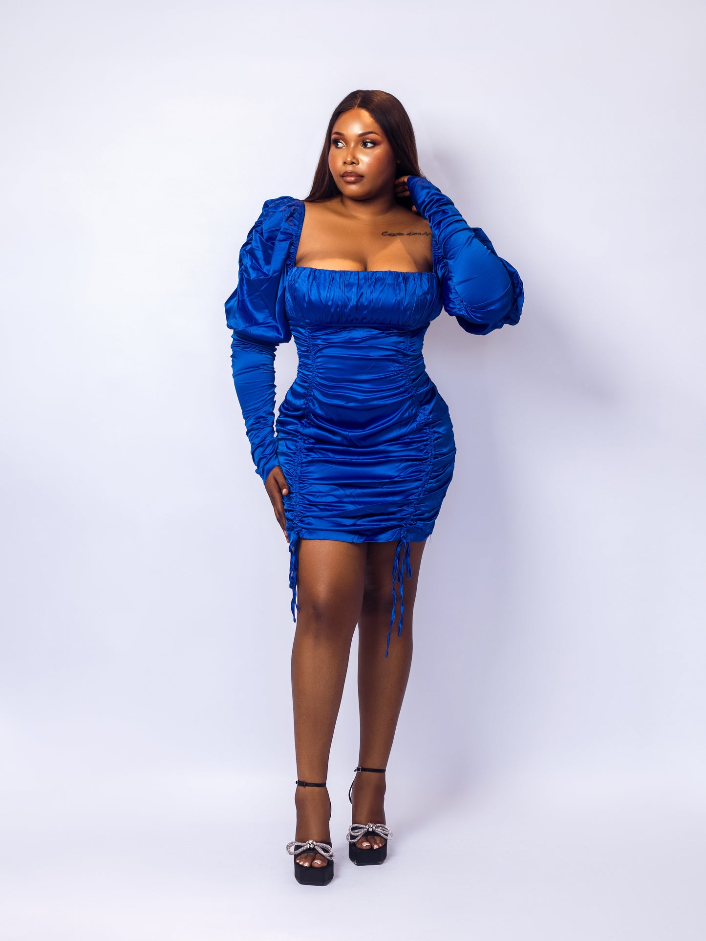 Cobalt Blue Stretch Satin Bodycon Dress