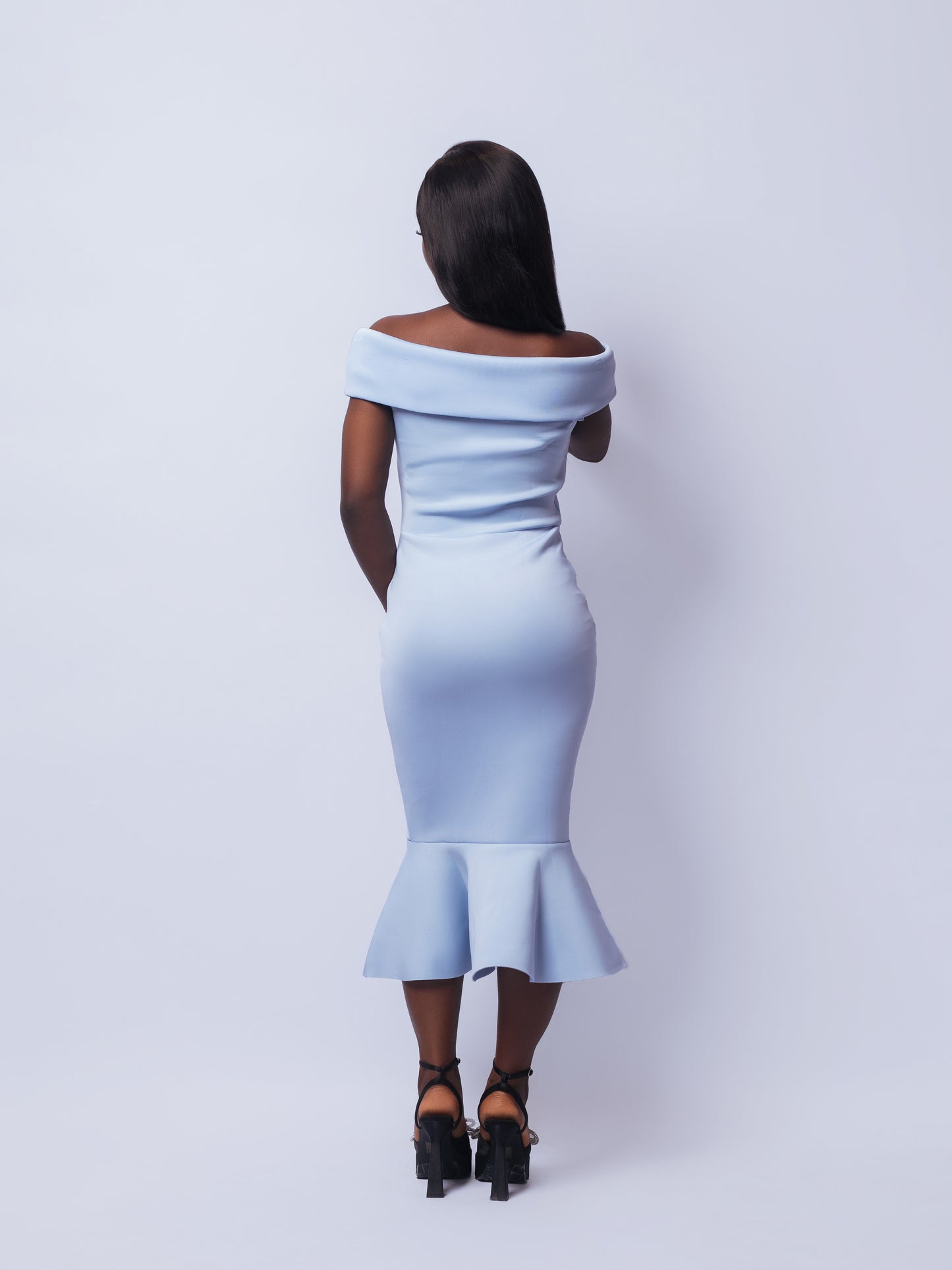 Blue Scuba Bow Frill Hem Dress