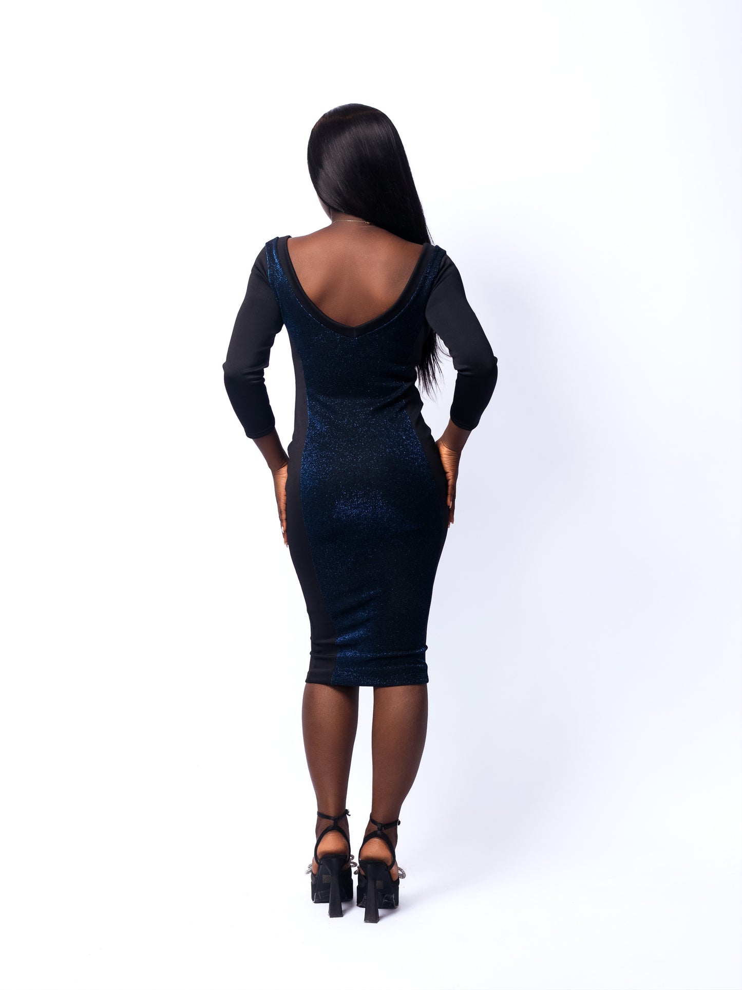 Glitter Black Longsleeve V-Neck Bandage Dress