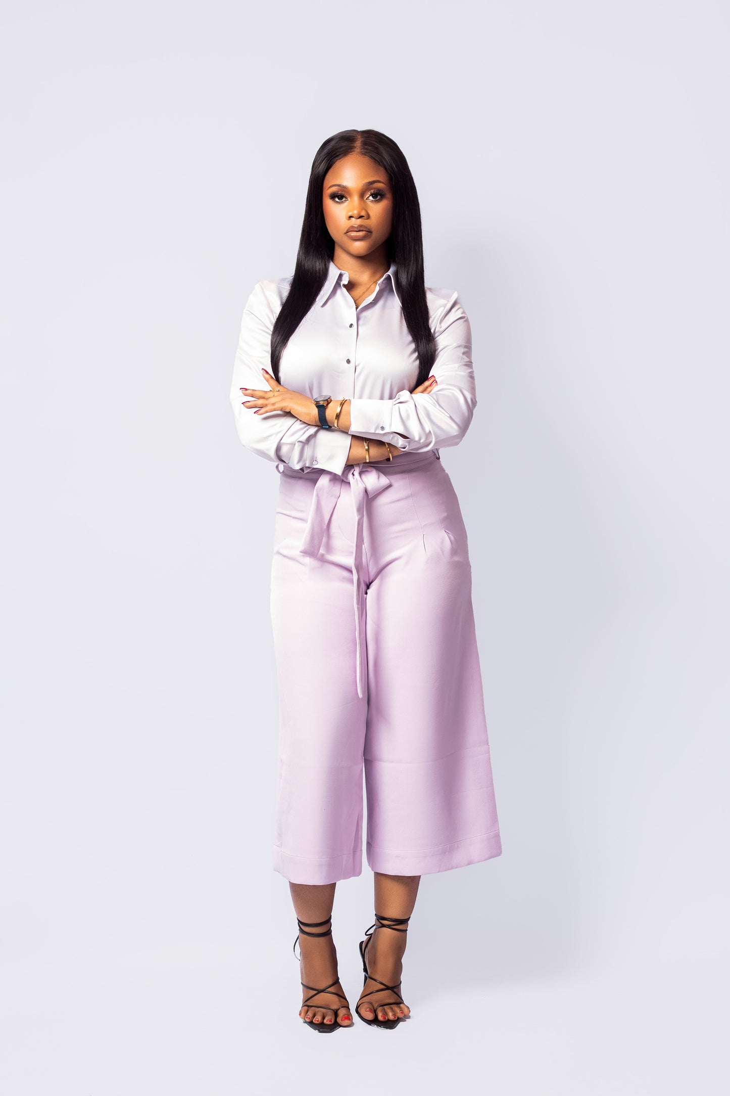 Lilac Wide Leg Belted Trousers