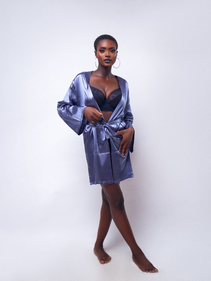 Navy Satin Robe