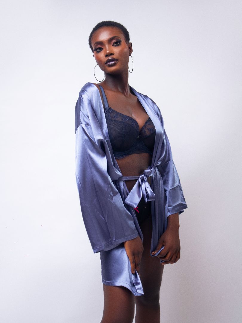 Navy Satin Robe