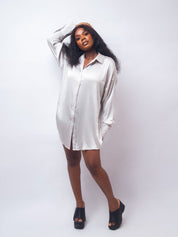 Oversized Satin Silver Shirt