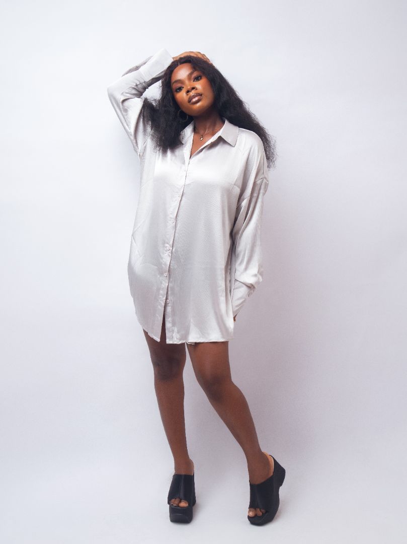 Oversized Satin Silver Shirt