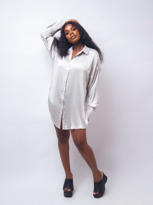 Oversized Satin Silver Shirt