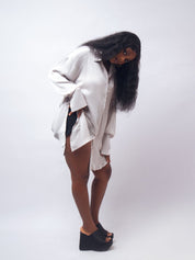 Oversized Satin Silver Shirt