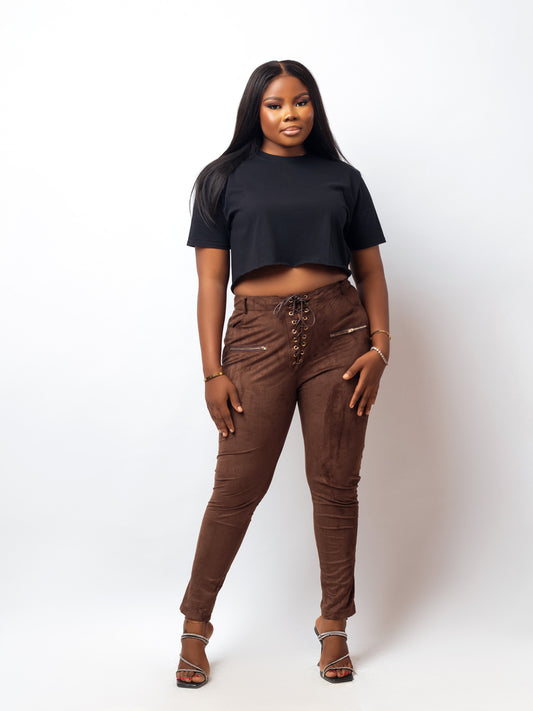 Chocolate Faux Suede Trousers