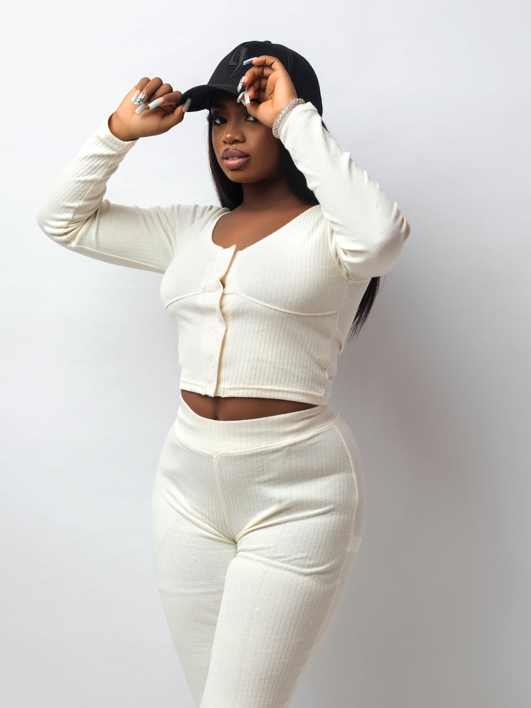 Cream Ribbed Knit Co-ord