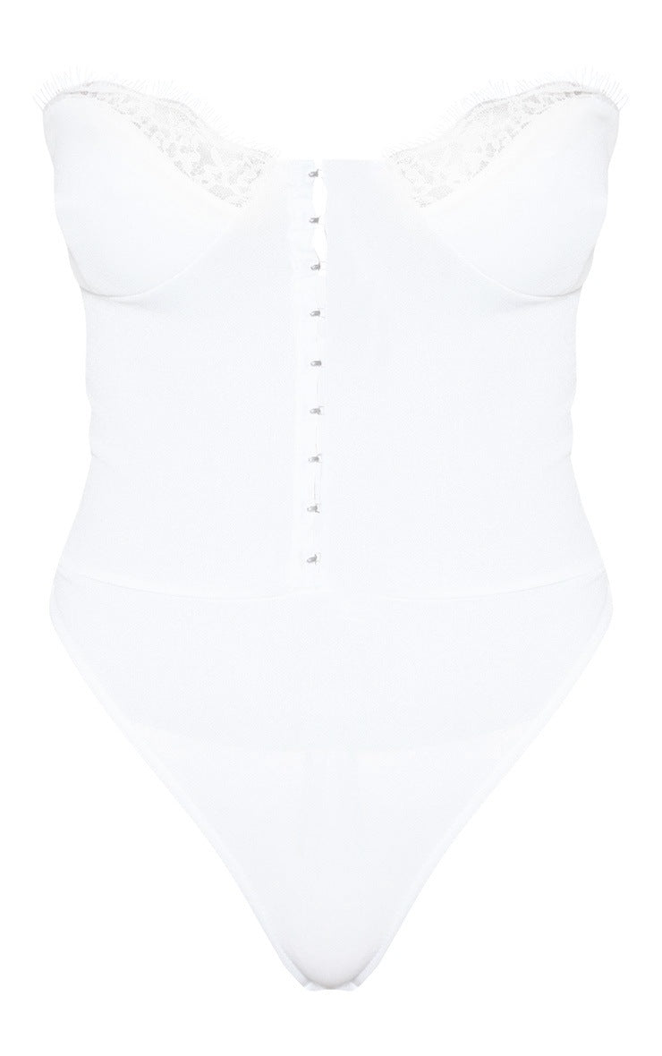 Hook and Eye Lace Trim Bodysuit